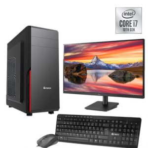 Computadora Intel Core i7 10th gen, memoria de 4GB DDR4, 1TB SATA, monitor de 20”, teclado y mouse.