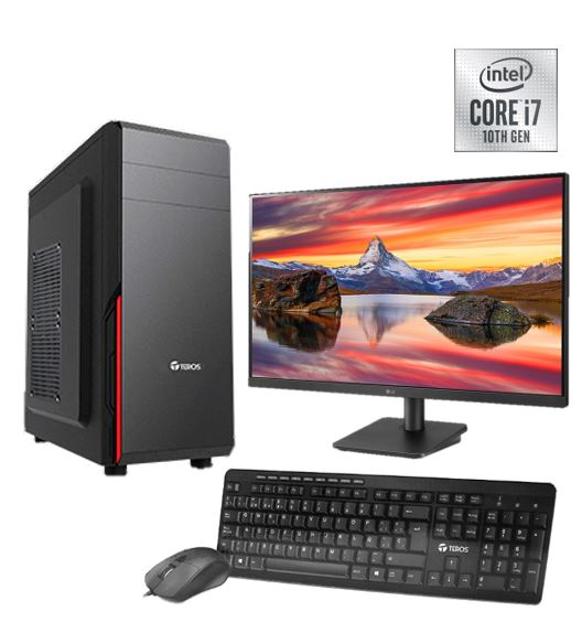 Computadora Intel Core i7 10th gen, memoria de 4GB DDR4, 1TB SATA, monitor de 20”, teclado y mouse.