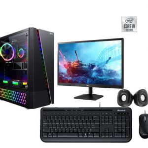 Computadora Intel Core i9 10th gen, memoria de 8GB DDR4, 1TB SATA, SSD 120 GB, monitor de 22”, teclado y mouse.